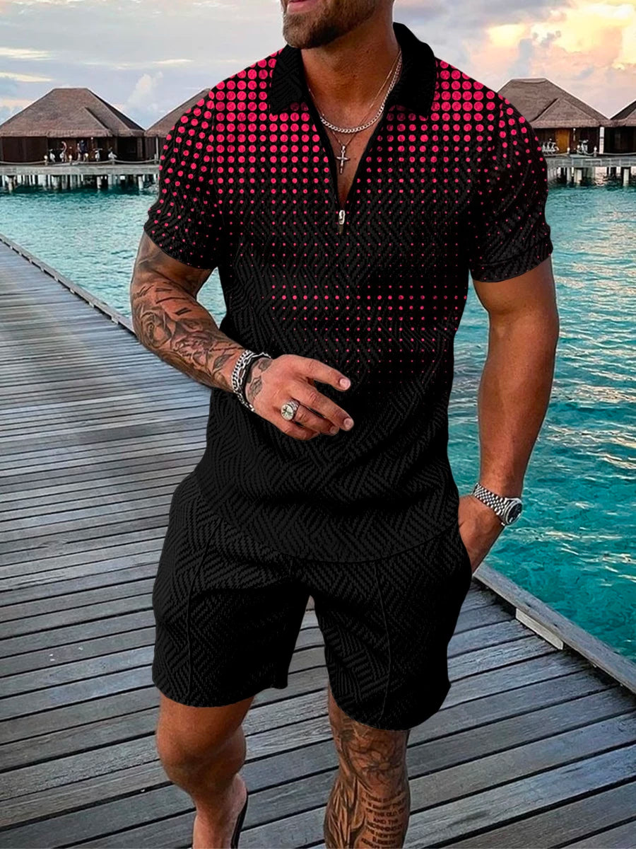 Men's Two Tone Polo Suit - Pink