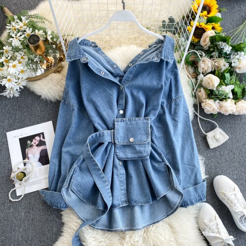 Bella - Denim Belted Fall Jacket