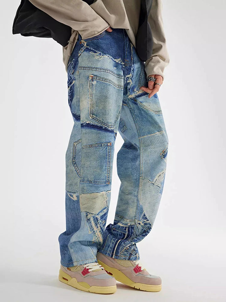 REDDACHIC Retro Patchwork Baggy Jeans