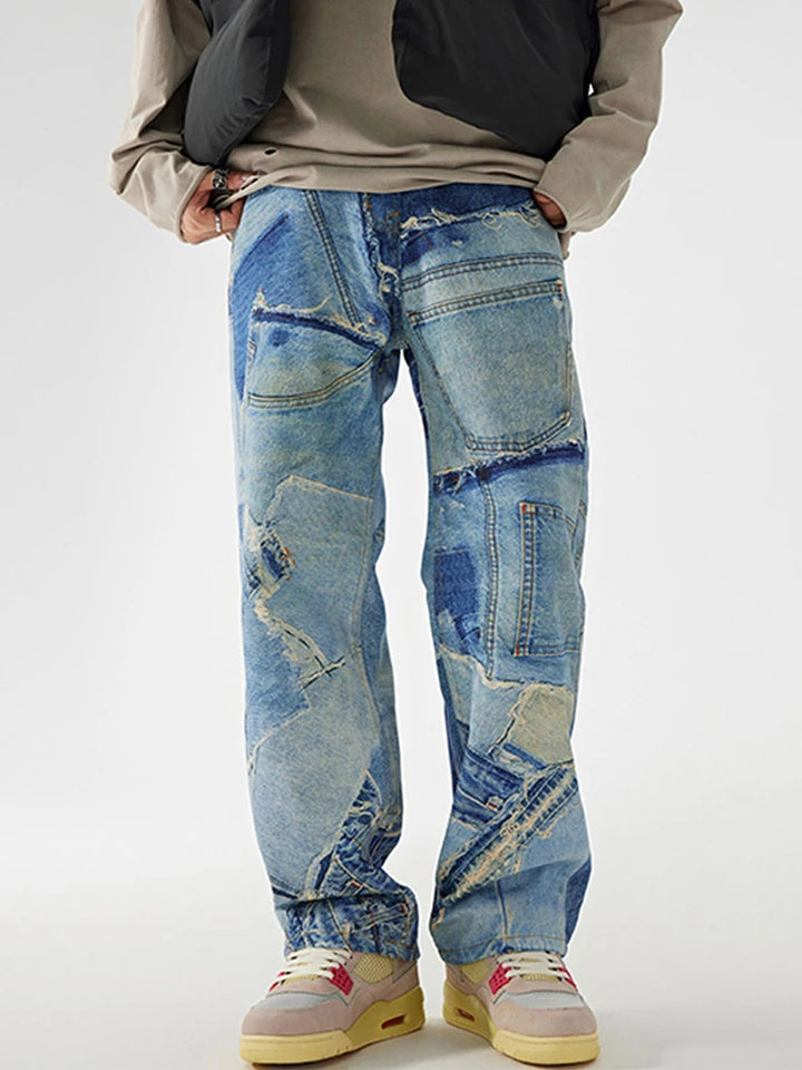 REDDACHIC Retro Patchwork Baggy Jeans