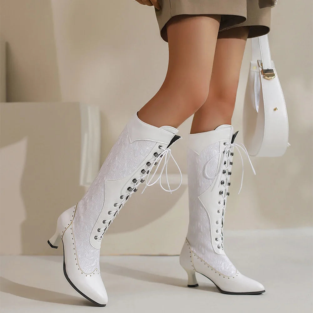 Florence Lace & Leather Thigh Highs