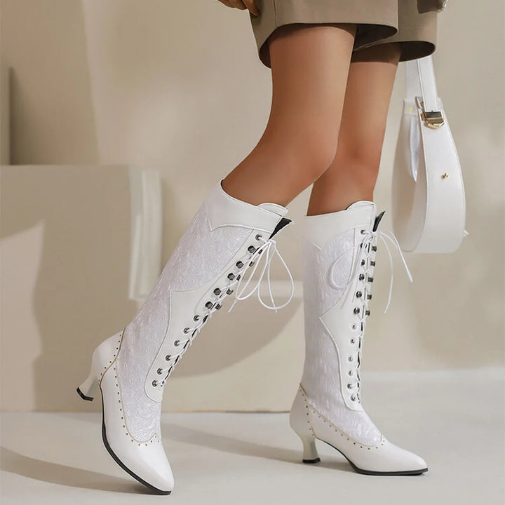 Florence Lace & Leather Thigh Highs