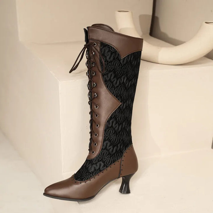 Florence Lace & Leather Thigh Highs
