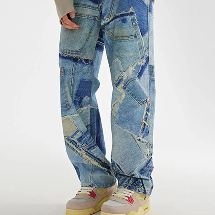 REDDACHIC Retro Patchwork Baggy Jeans