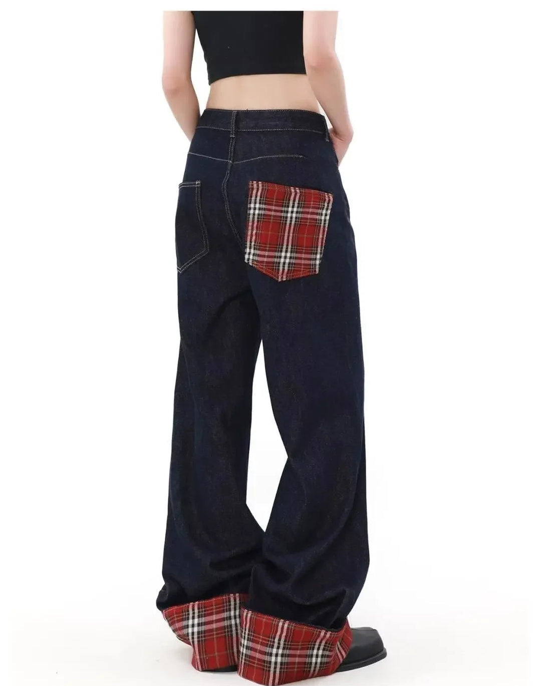 Plaid Panel Jeans