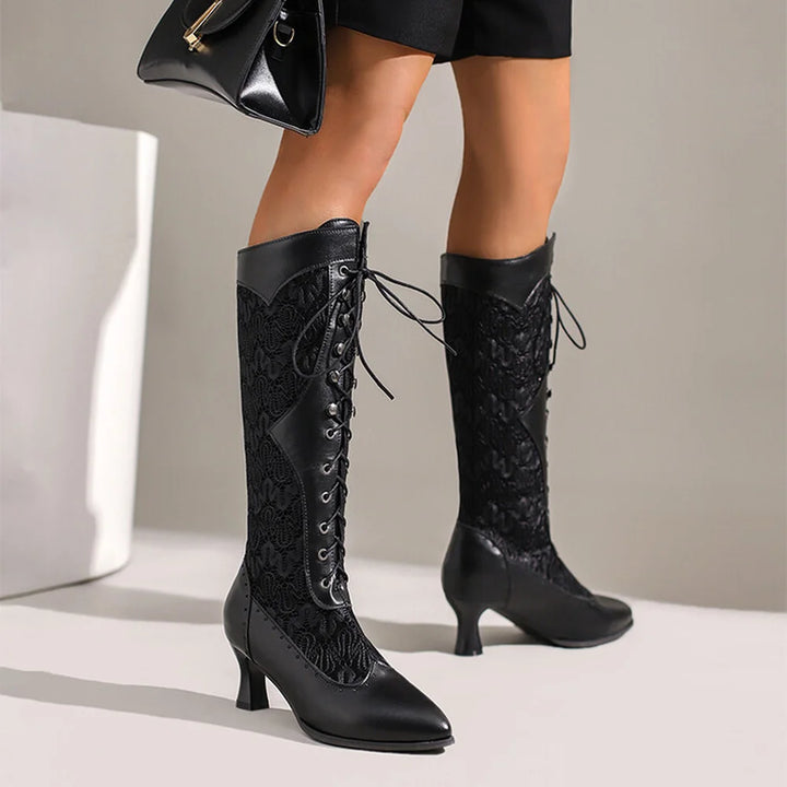 Florence Lace & Leather Thigh Highs
