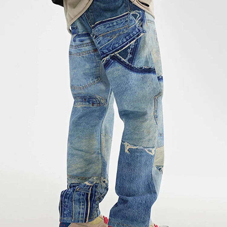 REDDACHIC Retro Patchwork Baggy Jeans